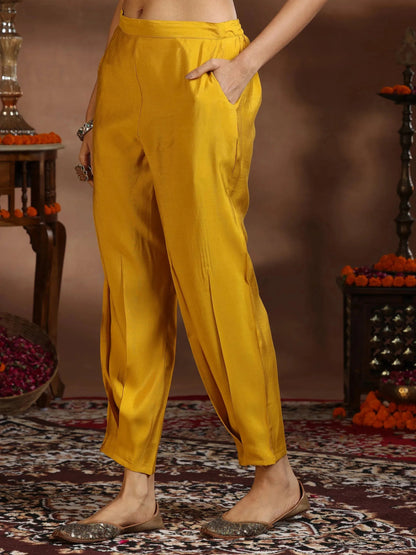 Gerua Yellow Yoke Design Silk Blend Straight Suit With Dupatta