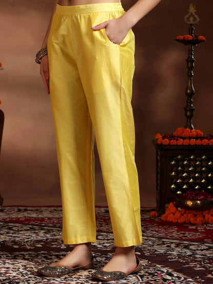 Gerua Yellow Embroidered Silk Blend Straight Suit With Dupatta