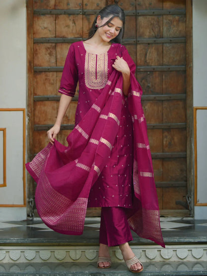 Gerua Pink Embroidered Silk Blend Straight Suit With Dupatta