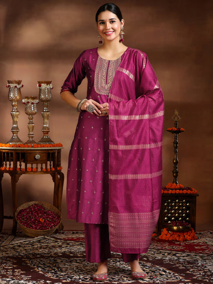 Gerua Pink Embroidered Silk Blend Straight Suit With Dupatta