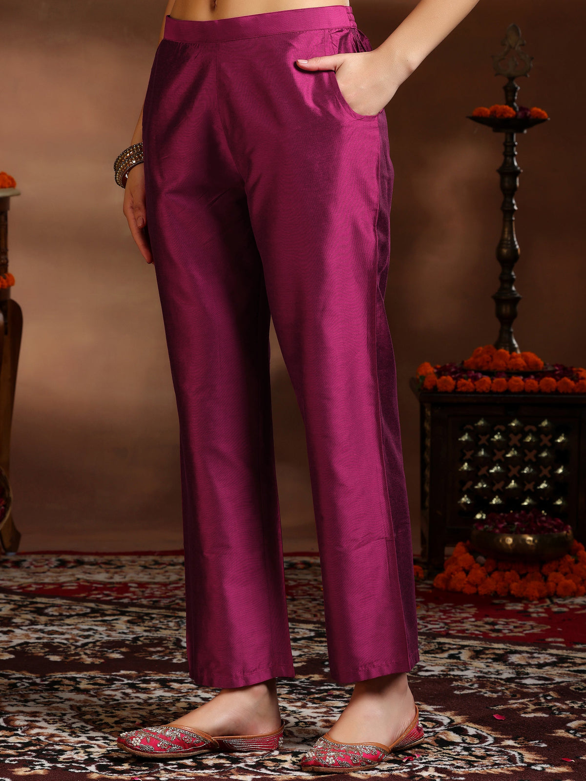 Gerua Pink Embroidered Silk Blend Straight Suit With Dupatta