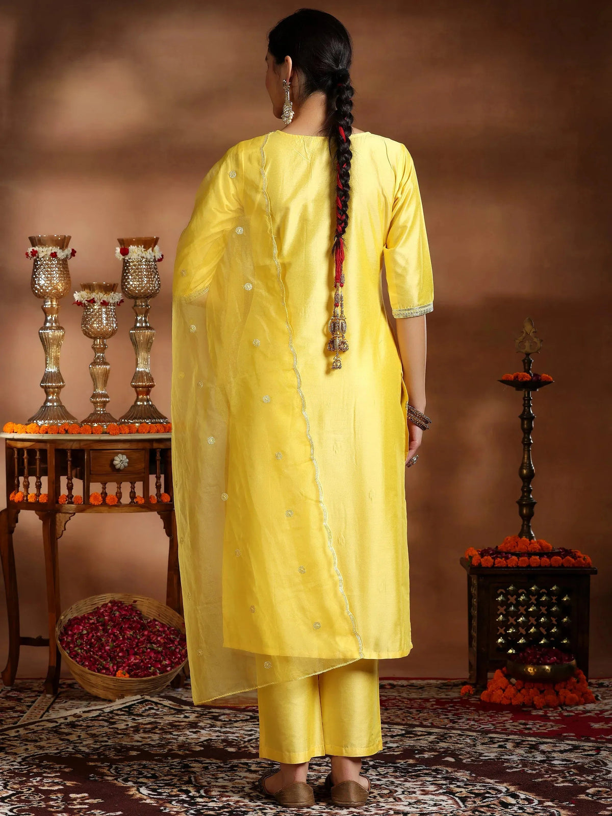 Gerua Yellow Embroidered Silk Blend Straight Suit With Dupatta