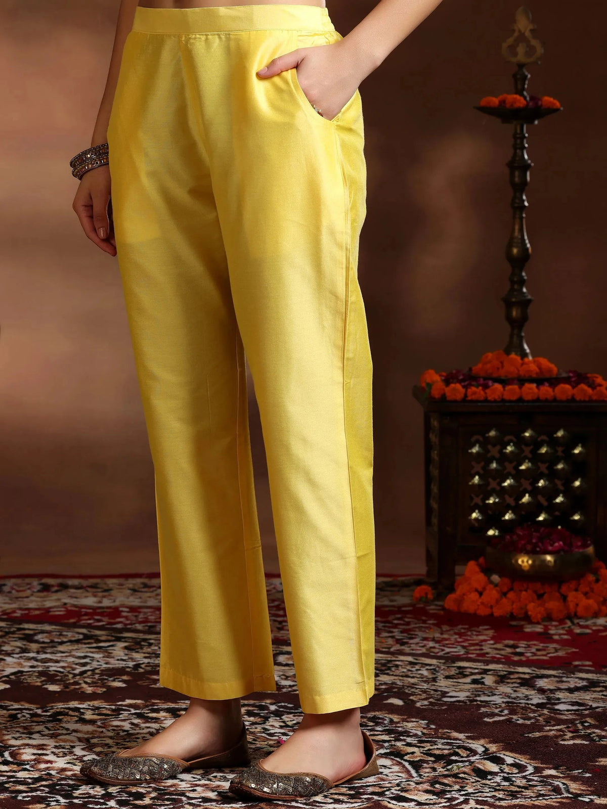 Gerua Yellow Embroidered Silk Blend Straight Suit With Dupatta