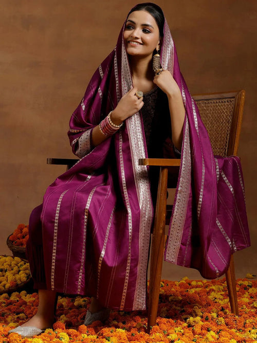 Gerua Purple Yoke Design Silk Blend Straight Suit With Dupatta