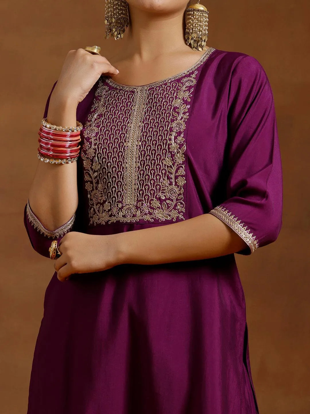 Gerua Purple Yoke Design Silk Blend Straight Suit With Dupatta