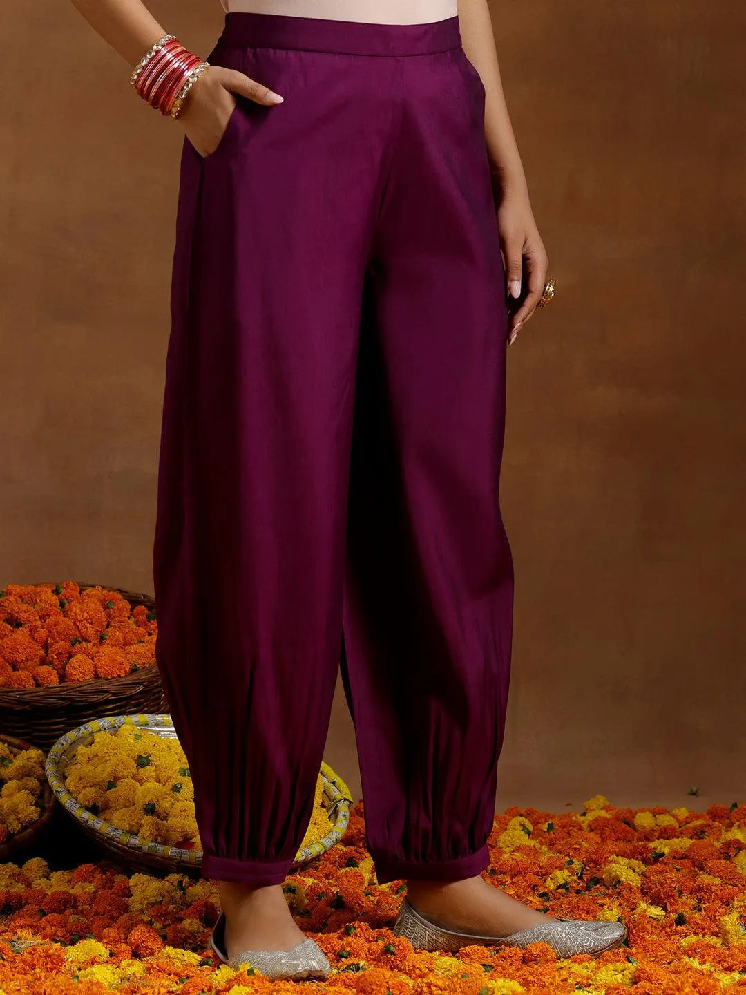 Gerua Purple Yoke Design Silk Blend Straight Suit With Dupatta