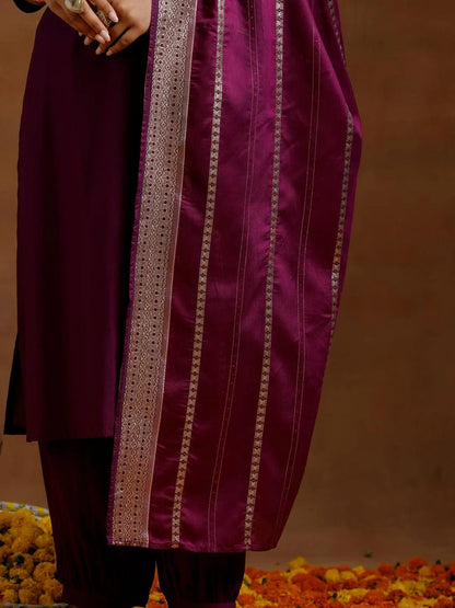 Gerua Purple Yoke Design Silk Blend Straight Suit With Dupatta