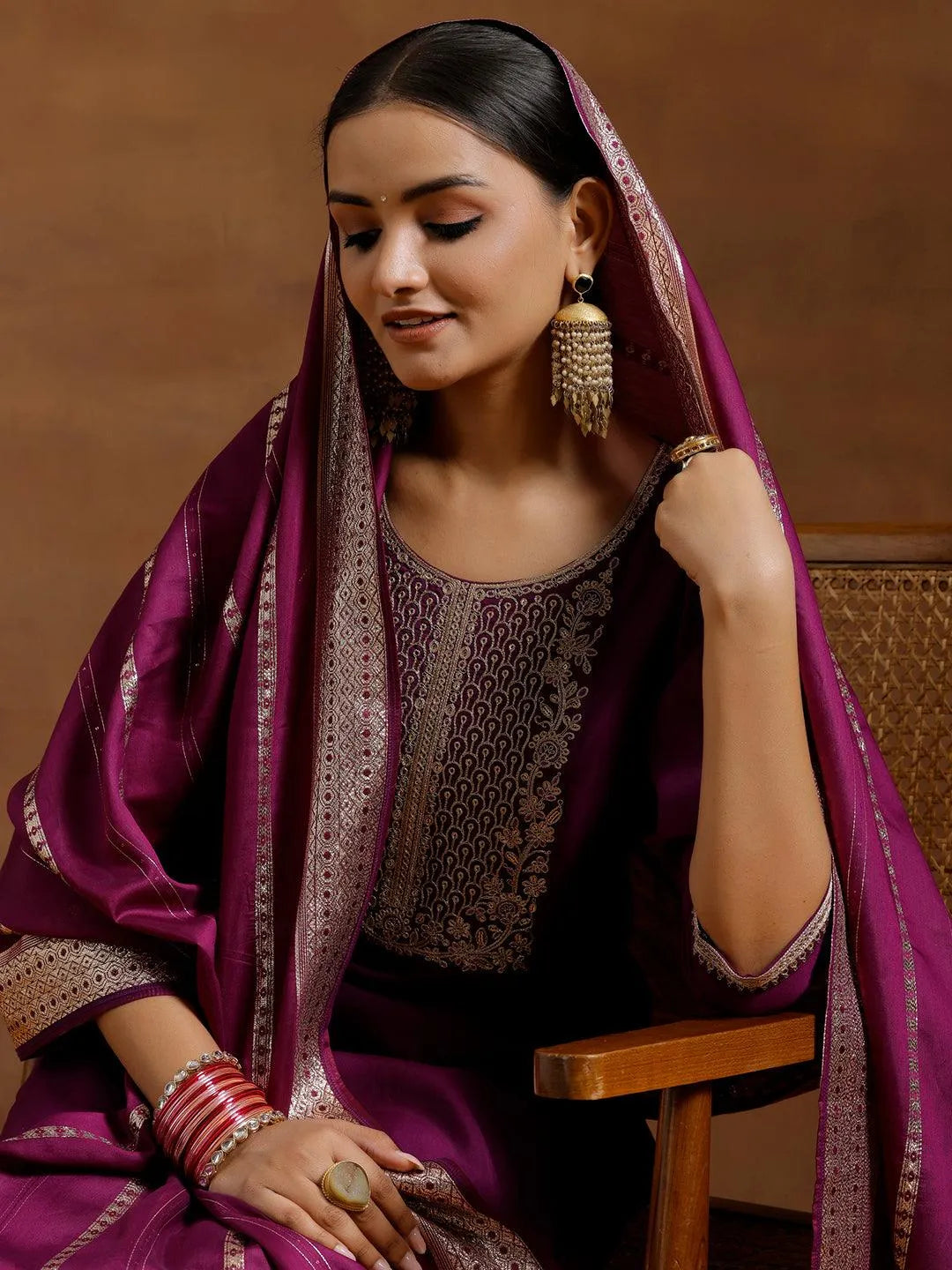 Gerua Purple Yoke Design Silk Blend Straight Suit With Dupatta