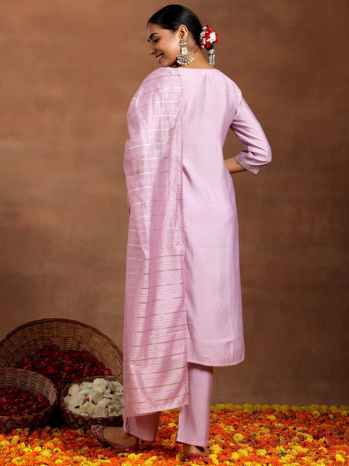 Gerua Lilac Embroidered Silk Blend Straight Suit With Dupatta