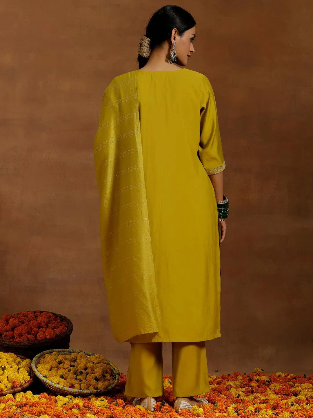Gerua Yellow Embroidered Silk Blend Straight Suit With Dupatta