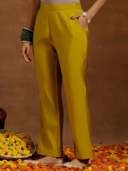Gerua Yellow Embroidered Silk Blend Straight Suit With Dupatta