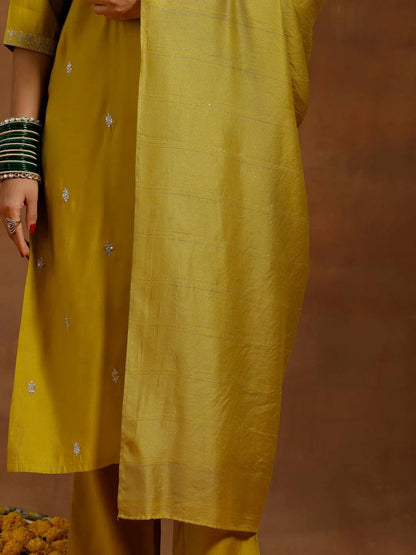 Gerua Yellow Embroidered Silk Blend Straight Suit With Dupatta