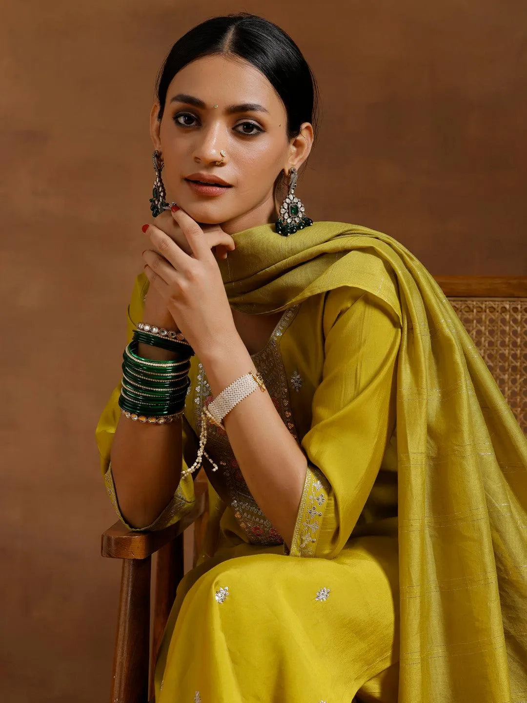 Gerua Yellow Embroidered Silk Blend Straight Suit With Dupatta