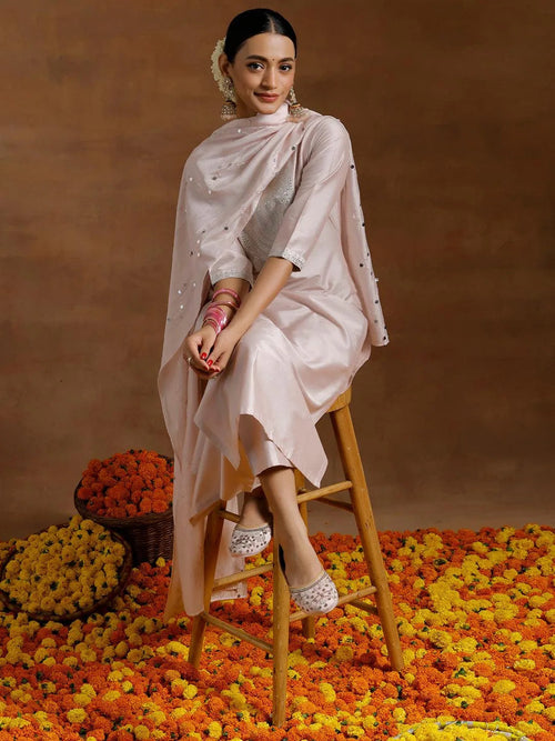 Gerua Light Pink Yoke Design Silk Blend Straight Suit With Dupatta
