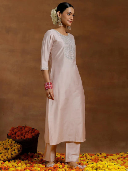 Gerua Light Pink Yoke Design Silk Blend Straight Suit With Dupatta