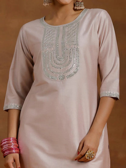 Gerua Light Pink Yoke Design Silk Blend Straight Suit With Dupatta