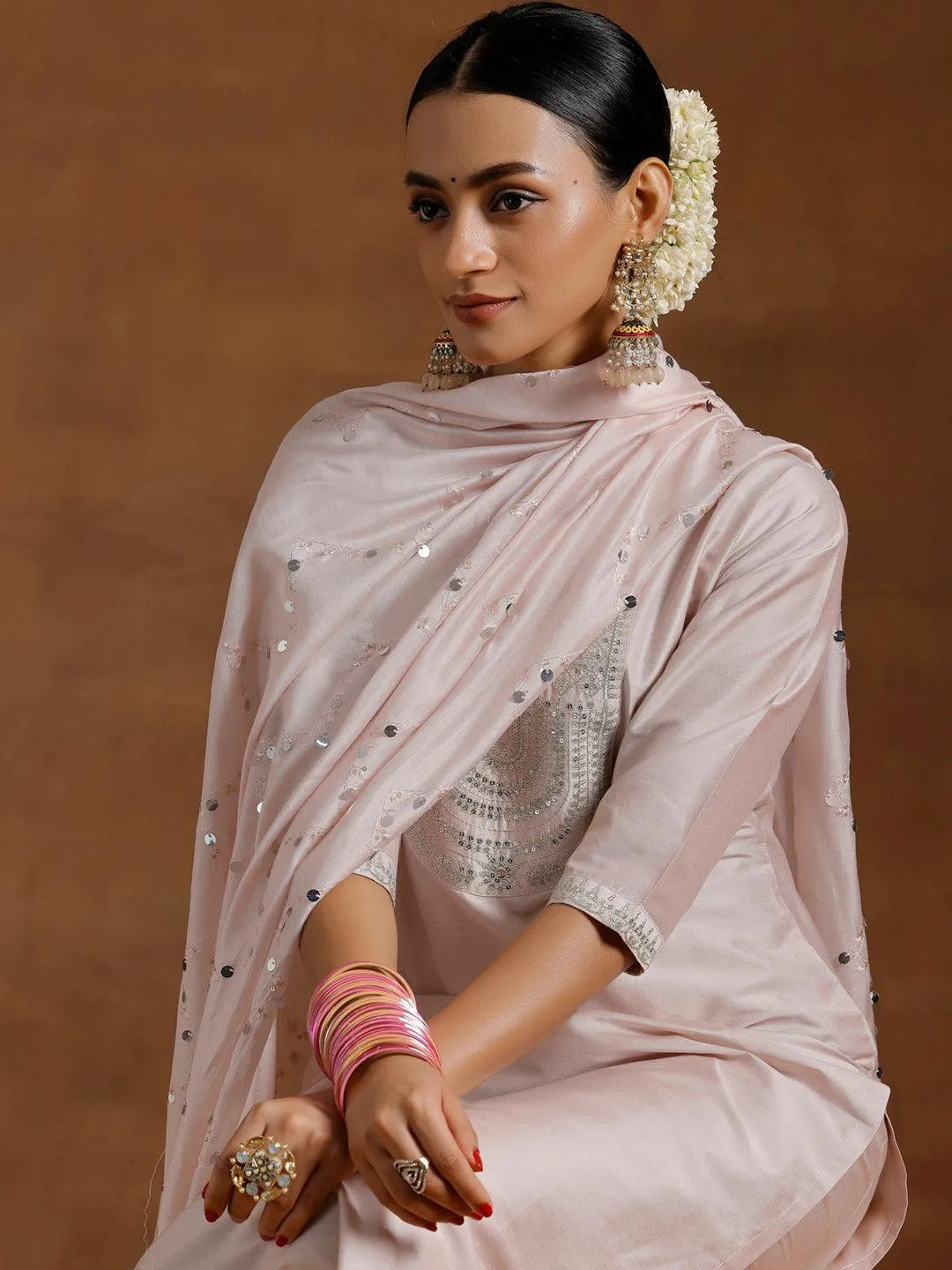 Gerua Light Pink Yoke Design Silk Blend Straight Suit With Dupatta
