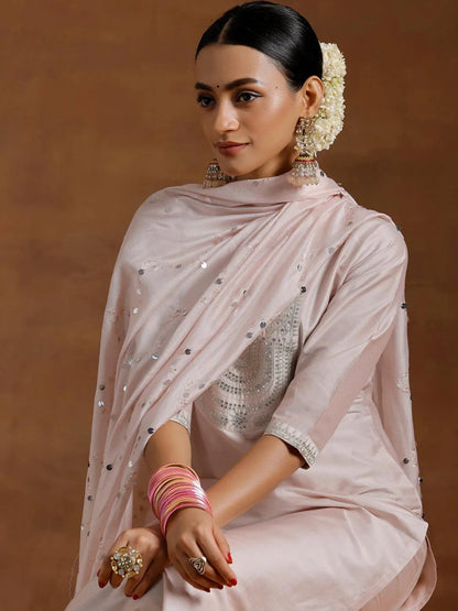Gerua Light Pink Yoke Design Silk Blend Straight Suit With Dupatta