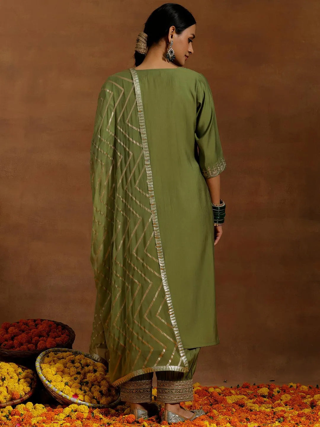 Gerua Green Yoke Design Silk Blend Straight Suit With Dupatta