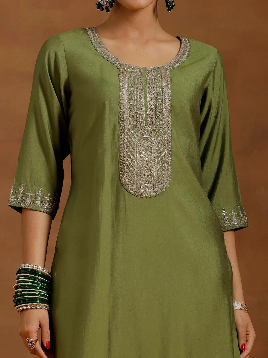Gerua Green Yoke Design Silk Blend Straight Suit With Dupatta