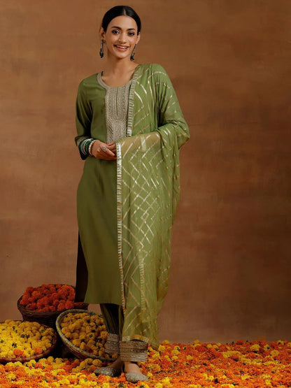 Gerua Green Yoke Design Silk Blend Straight Suit With Dupatta