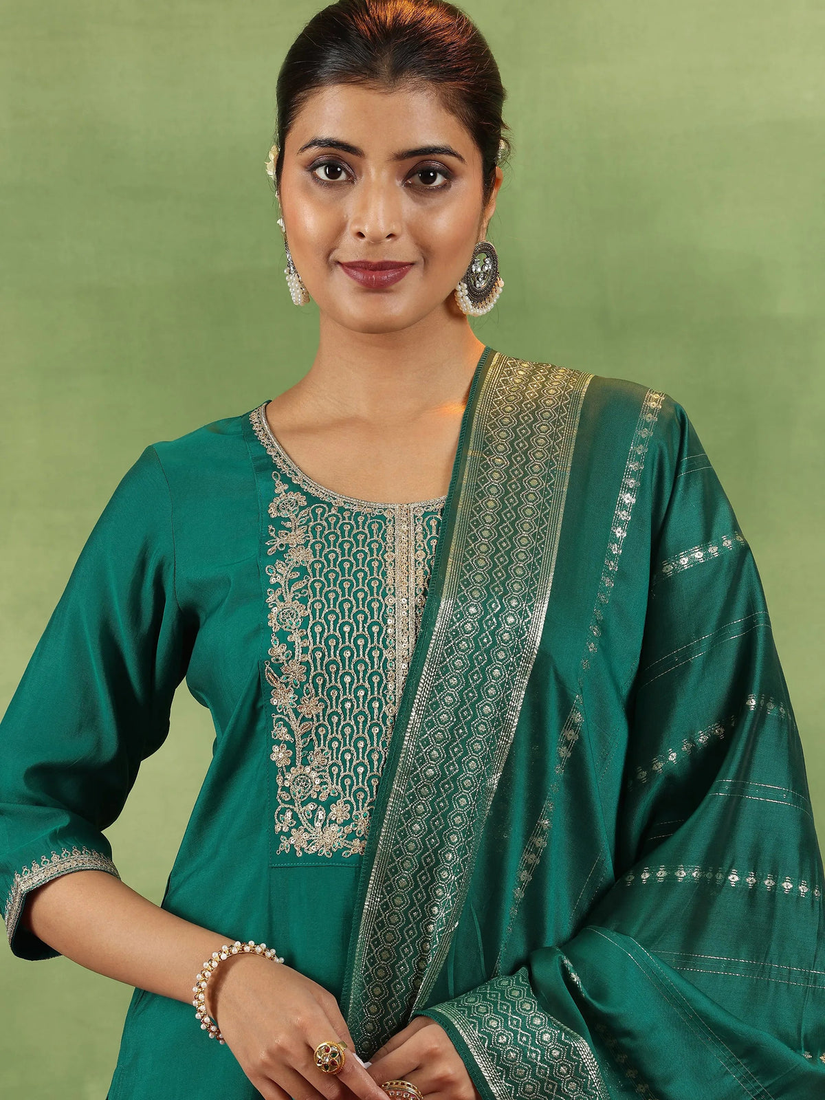 Gerua Green Yoke Design Silk Blend Straight Suit With Dupatta