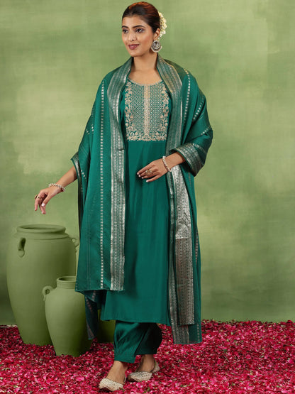 Gerua Green Yoke Design Silk Blend Straight Suit With Dupatta