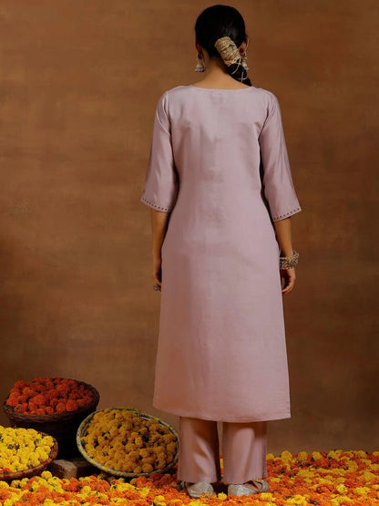 Gerua Lavender Embroidered Silk Blend Straight Kurta Set