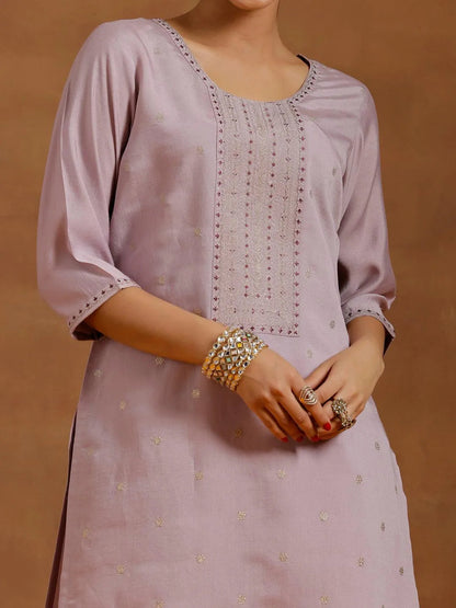 Gerua Lavender Embroidered Silk Blend Straight Kurta Set