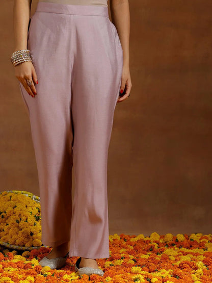 Gerua Lavender Embroidered Silk Blend Straight Kurta Set