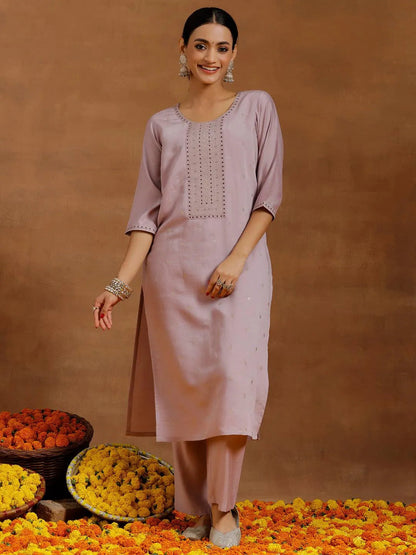 Gerua Lavender Embroidered Silk Blend Straight Kurta Set