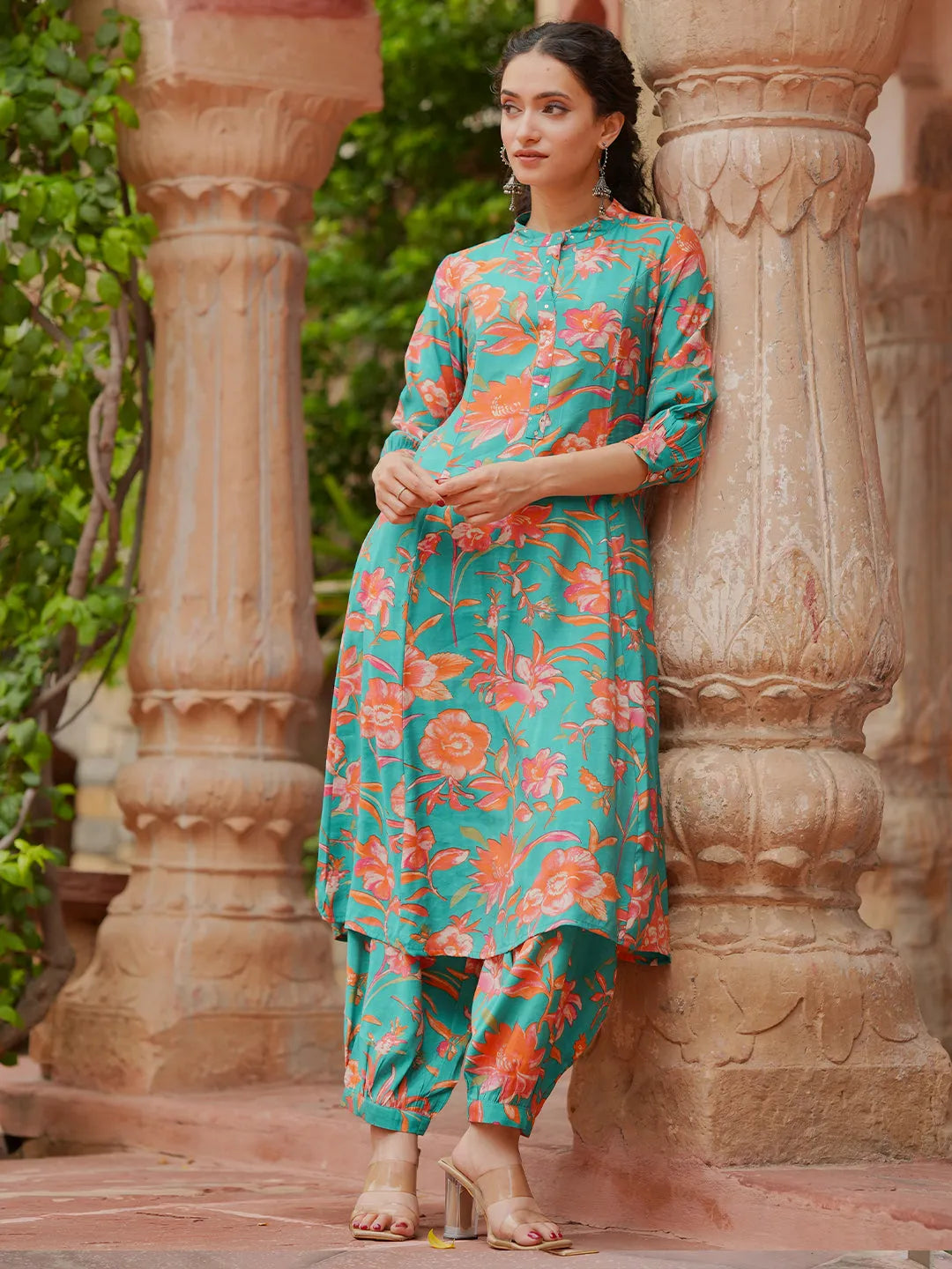 Gerua Blue Printed Silk Blend Co-Ords