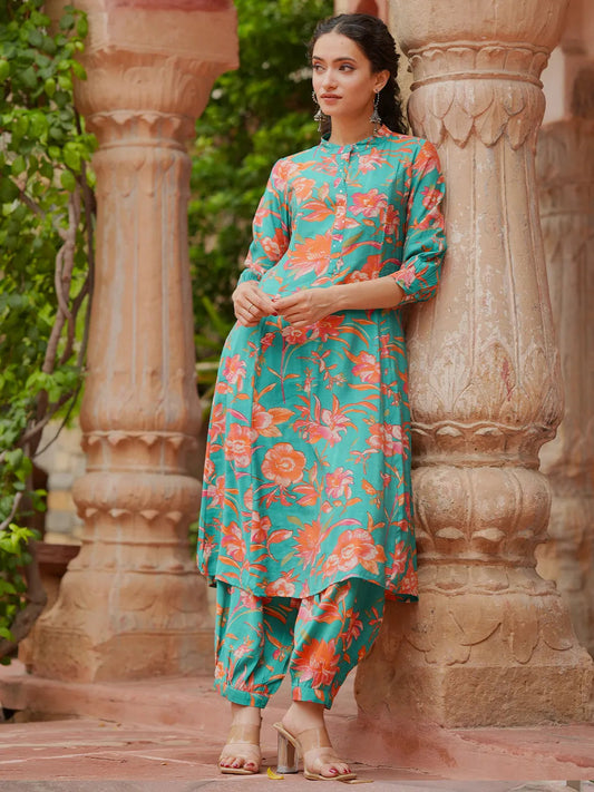 Gerua Blue Printed Silk Blend Co-Ords