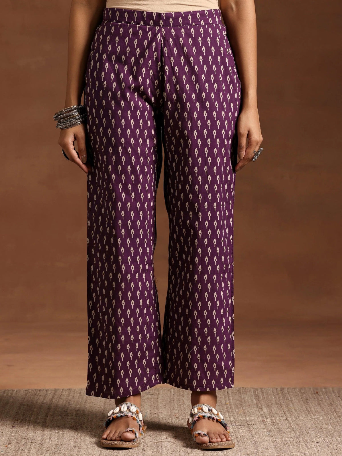Libas Purple Printed Cotton A-Line Kurta With Palazzos