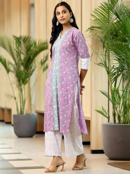 Libas Pink Printed Cotton Straight Suit With Dupatta