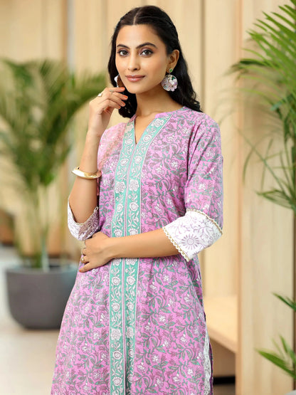 Libas Pink Printed Cotton Straight Suit With Dupatta