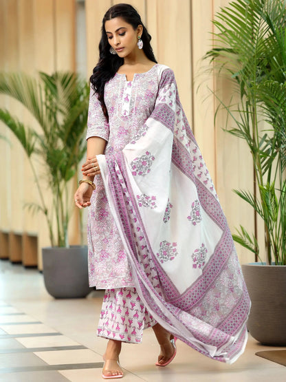 Libas Pink Printed Cotton Straight Suit With Dupatta