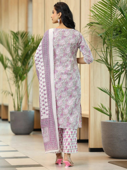 Libas Pink Printed Cotton Straight Suit With Dupatta
