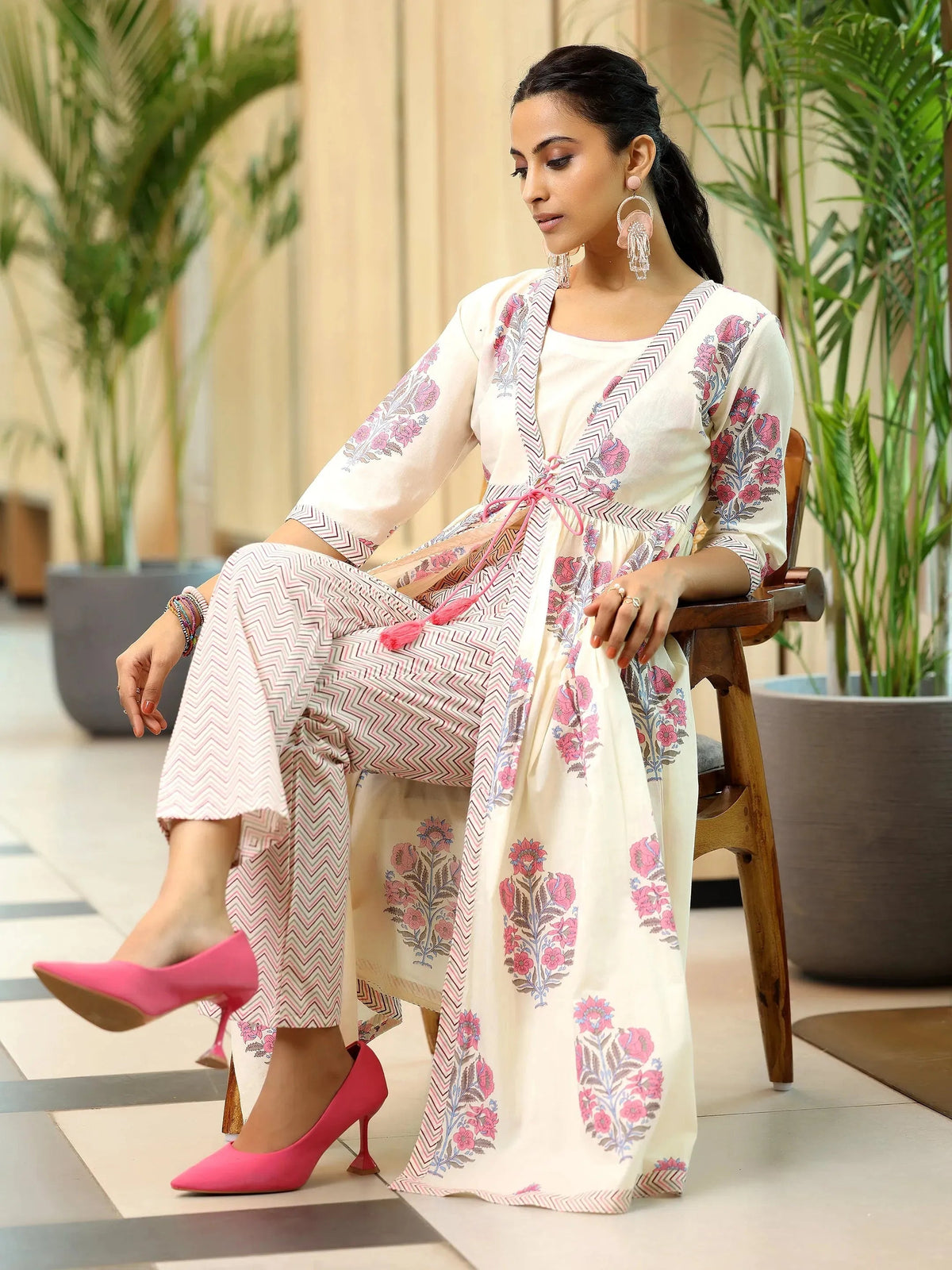 Libas Off white Printed Cotton Straight Kurta Set