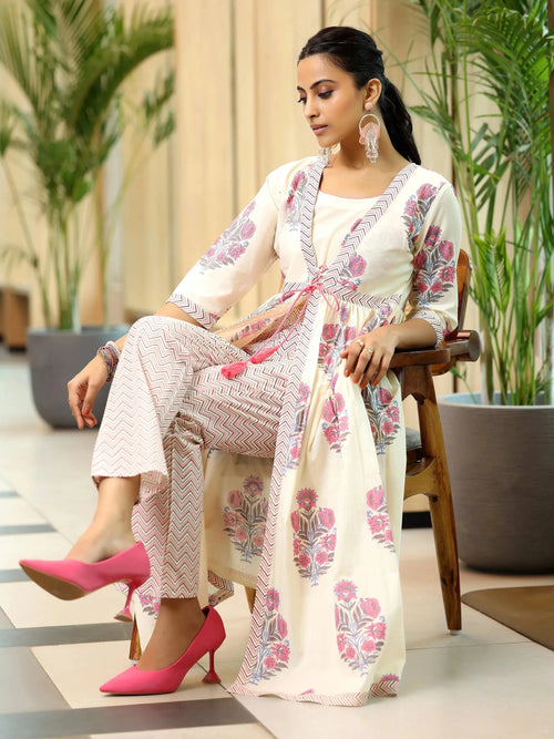 Libas Off white Printed Cotton Straight Kurta Set