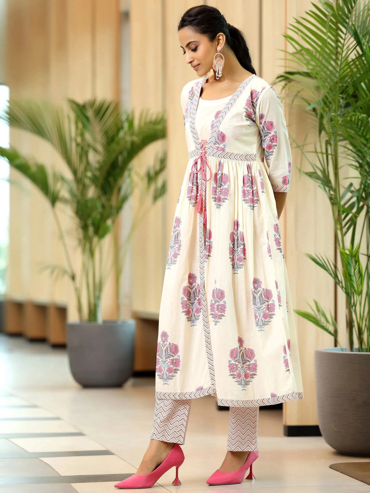 Libas Off white Printed Cotton Straight Kurta Set