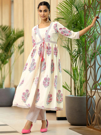 Libas Off white Printed Cotton Straight Kurta Set