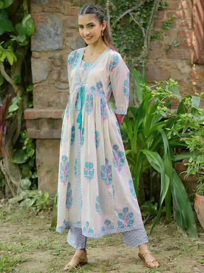 Libas Off white Printed Cotton Straight Kurta Set
