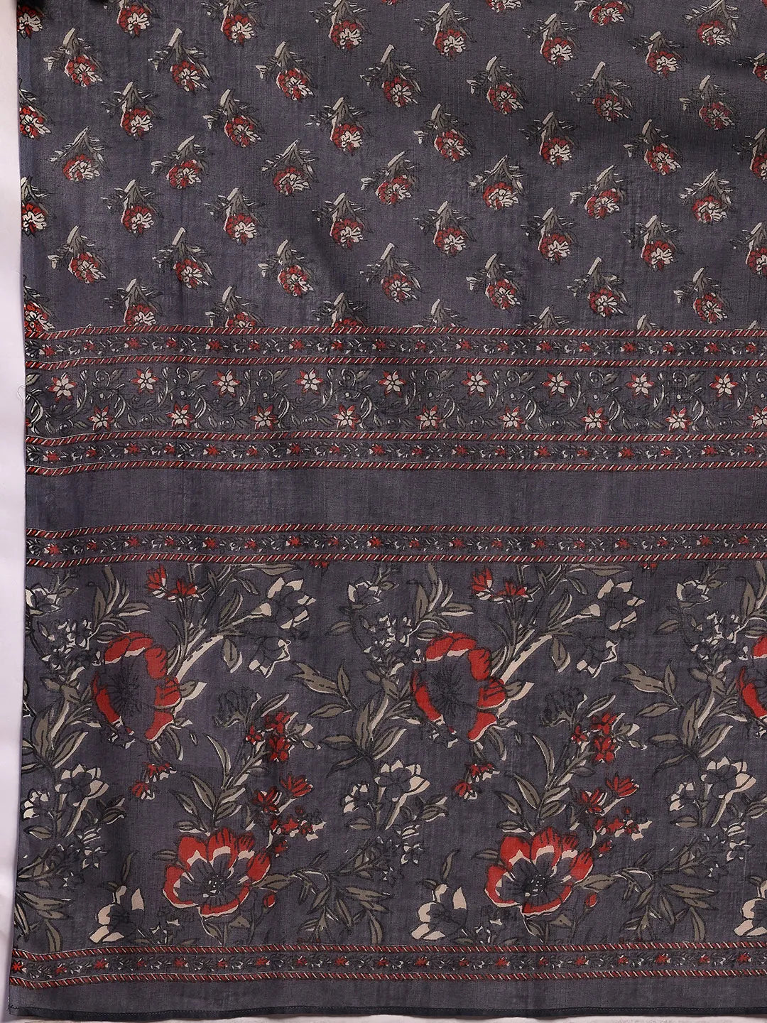 Libas Grey Printed Cotton Straight Suit With Dupatta