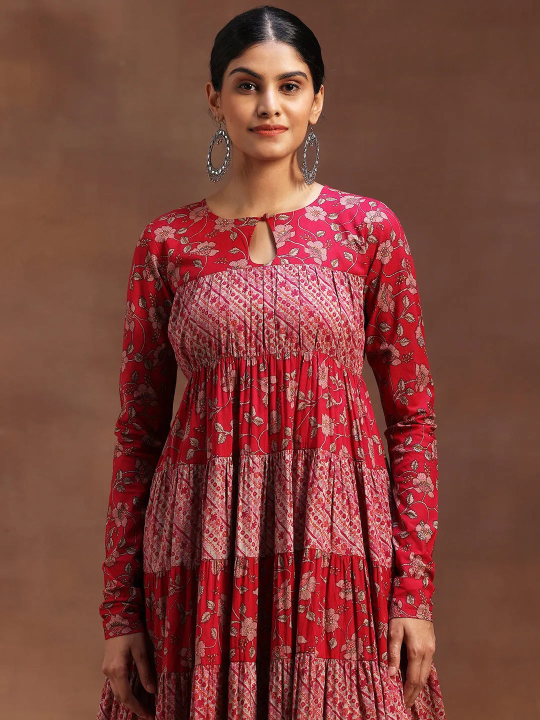 Libas Pink Printed Cotton A-Line Kurta With Churidar & Dupatta