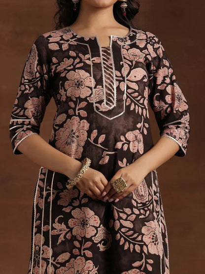 Libas Black Printed Cotton Straight Suit With Dupatta