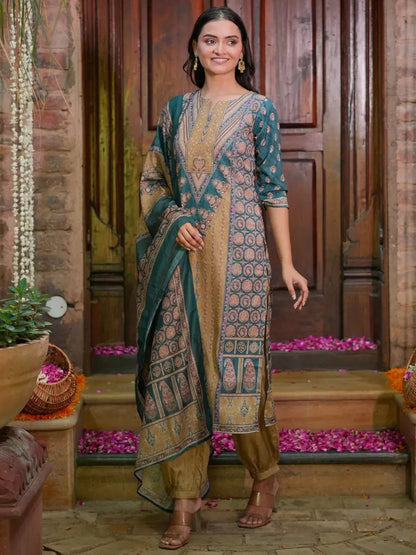 Libas Multicoloured Printed Crepe Straight Suit With Dupatta