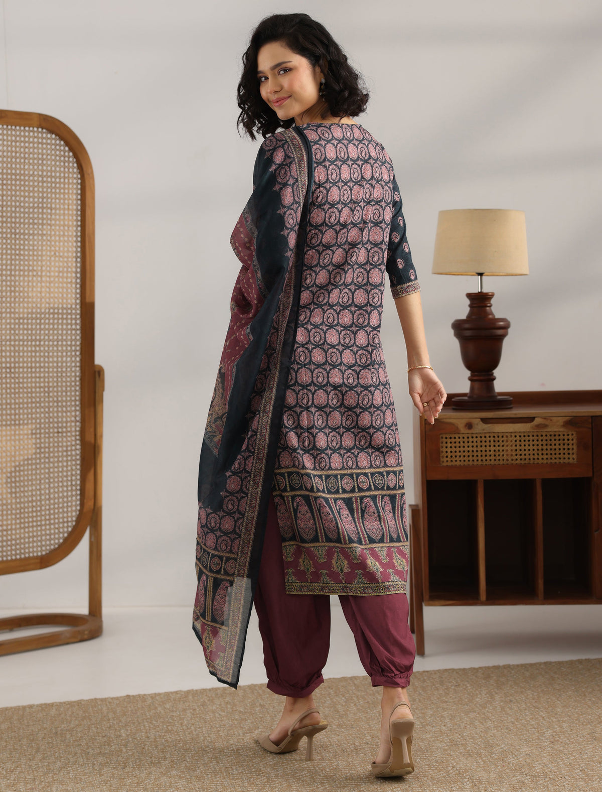 Libas Black Printed Crepe Straight Suit With Dupatta