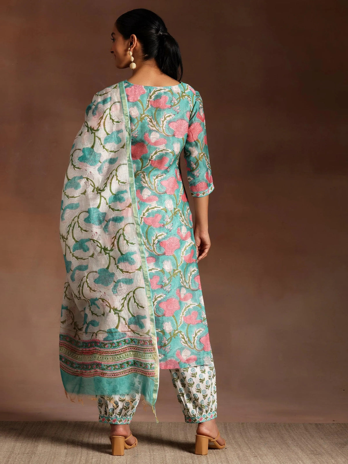 Gerua Turquoise Printed Cotton Blend Straight Suit With Dupatta
