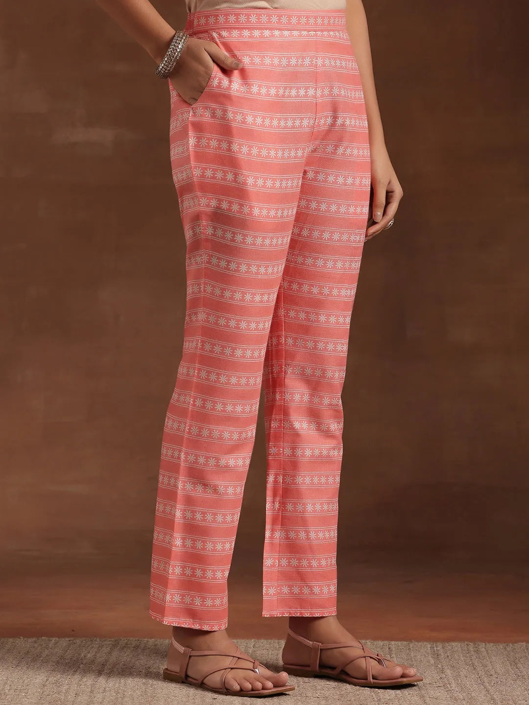 Libas Peach Printed Cotton Straight Suit With Dupatta